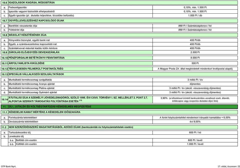 számlavezetéshez kapcsolódó irat Számlakivonat másolat kiadás külön kérésre ZÁROLÁS ELŐJEGYZÉS DEVIZASZÁMLÁN 0,10%, min. 1.500 Ft 0,10%, min. 1.500 Ft 1.