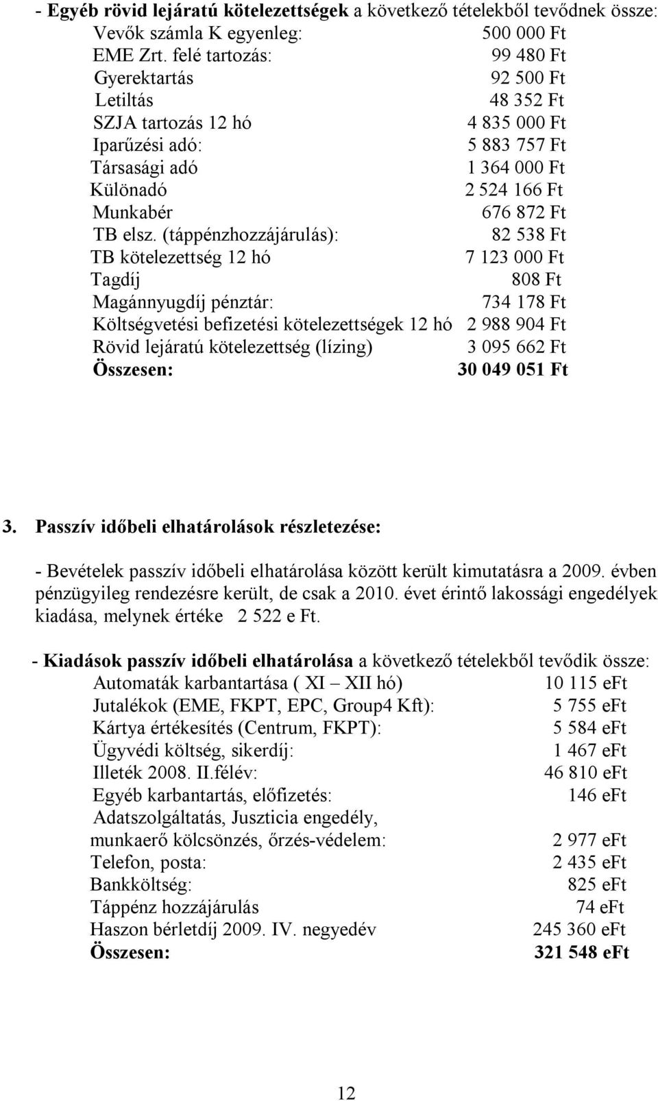 elsz. (táppénzhozzájárulás): 82 538 Ft TB kötelezettség 12 hó 7 123 000 Ft Tagdíj 808 Ft Magánnyugdíj pénztár: 734 178 Ft Költségvetési befizetési kötelezettségek 12 hó 2 988 904 Ft Rövid lejáratú