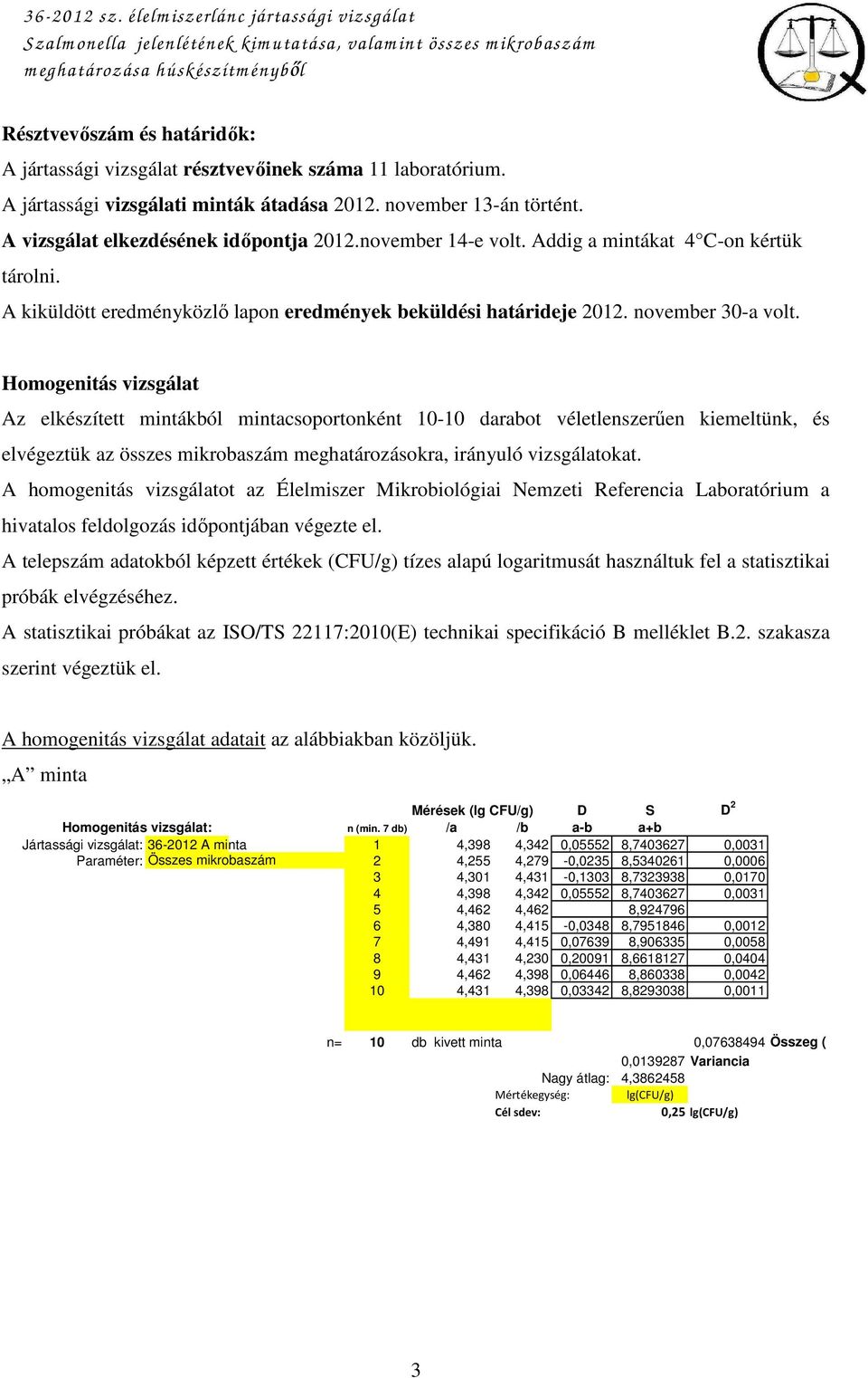 A kiküldött eredményközlı lapon eredmények beküldési határideje 2012. november 30-a volt.