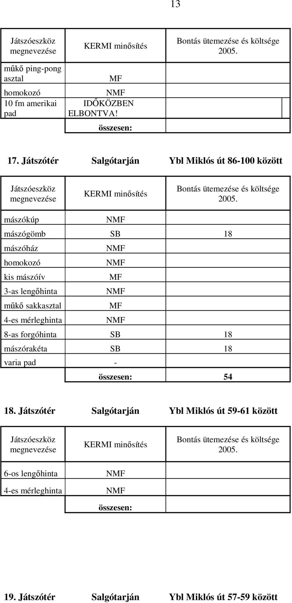 mászóház NMF kis mászóív MF mőkı sakk 8-as forgóhinta SB 18 mászórakéta SB 18 varia