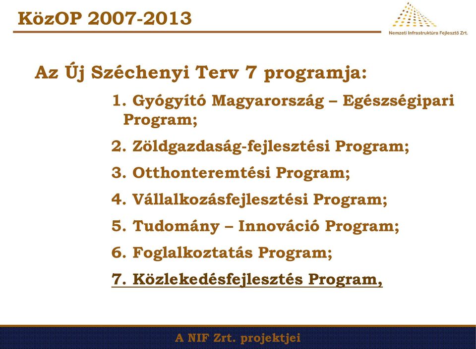 Zöldgazdaság-fejlesztési Program; 3. Otthonteremtési Program; 4.