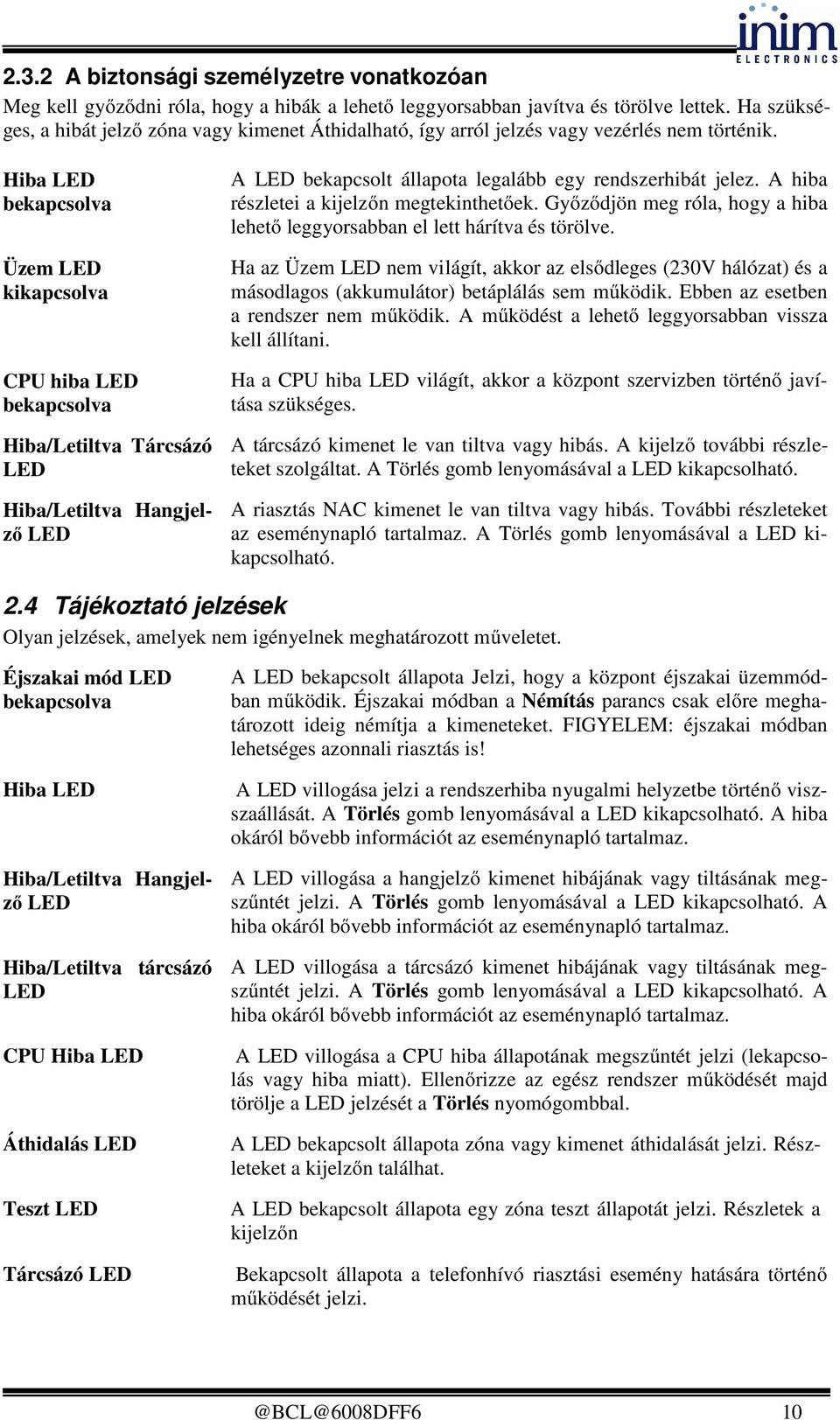 Hiba LED bekapcsolva Üzem LED kikapcsolva CPU hiba LED bekapcsolva Hiba/Letiltva Tárcsázó LED Hiba/Letiltva Hangjelző LED A LED bekapcsolt állapota legalább egy rendszerhibát jelez.