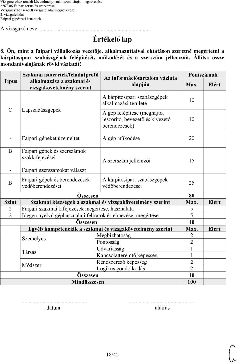 Állítsa össze mondanivalójának rövid vázlatát! Típus Szakmai ismeretek/feladatprofil alkalmazása a szakmai és vizsgakövetelmény szerint Az információtartalom vázlata alapján Pontszámok Max.