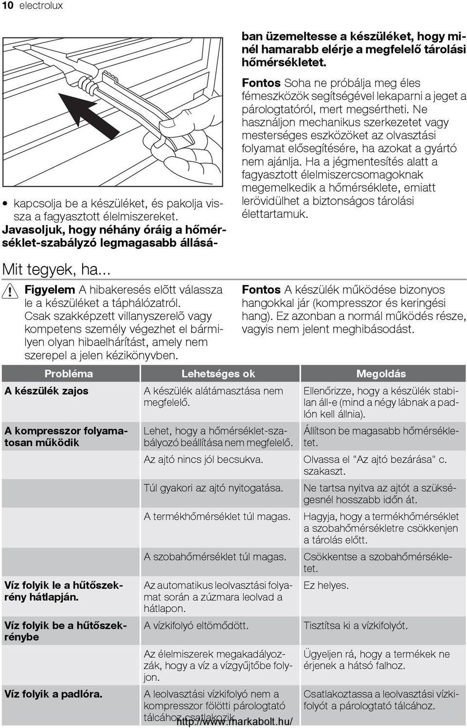 kapcsolja be a készüléket, és pakolja vissza a fagyasztott élelmiszereket.