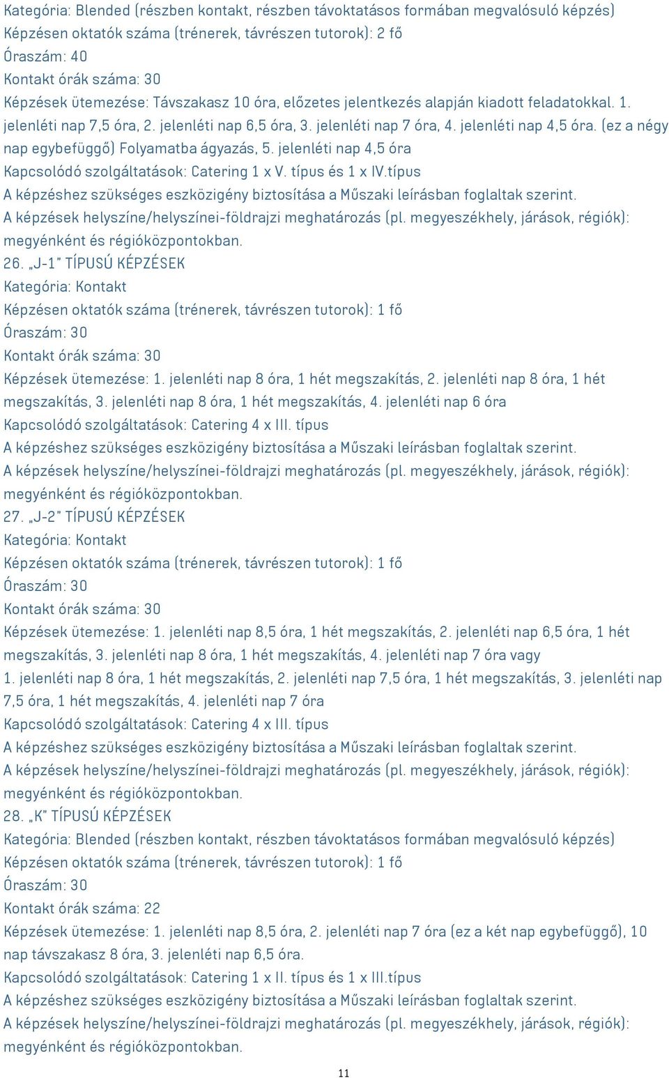 típus és 1 x IV.típus. 26. J-1 TÍPUSÚ KÉPZÉSEK Kategória: Kontakt Kontakt órák száma: 0 Képzések ütemezése: 1. jelenléti nap 8 óra, 1 hét megszakítás, 2. jelenléti nap 8 óra, 1 hét megszakítás,. jelenléti nap 8 óra, 1 hét megszakítás, 4.