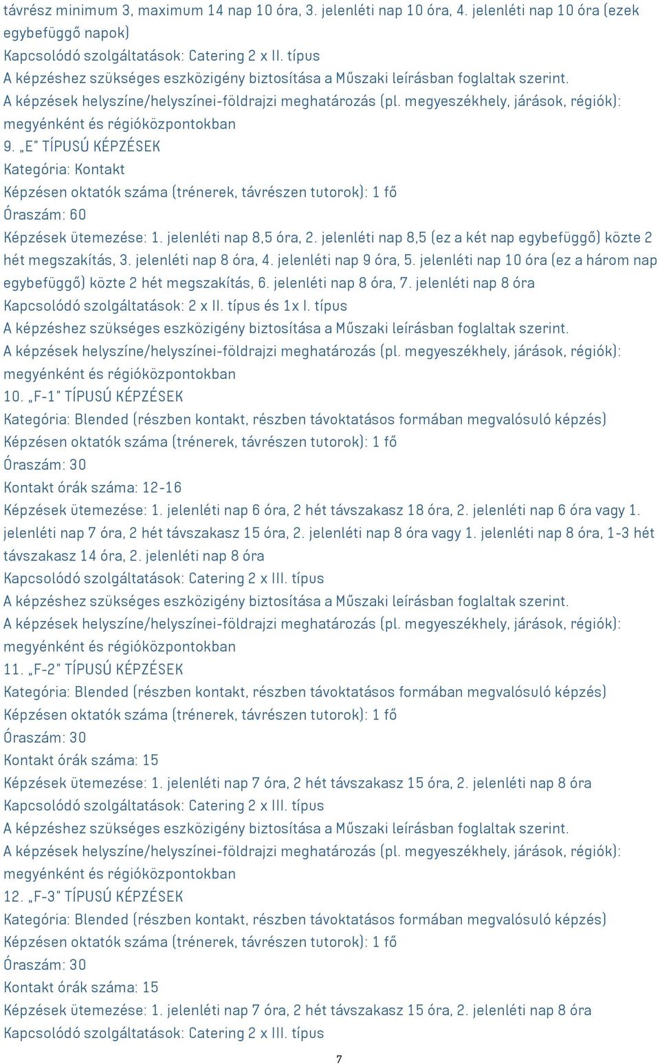 jelenléti nap 9 óra, 5. jelenléti nap 10 óra (ez a három nap egybefüggő) közte 2 hét megszakítás, 6. jelenléti nap 8 óra, 7. jelenléti nap 8 óra Kapcsolódó szolgáltatások: 2 x II. típus és 1x I.