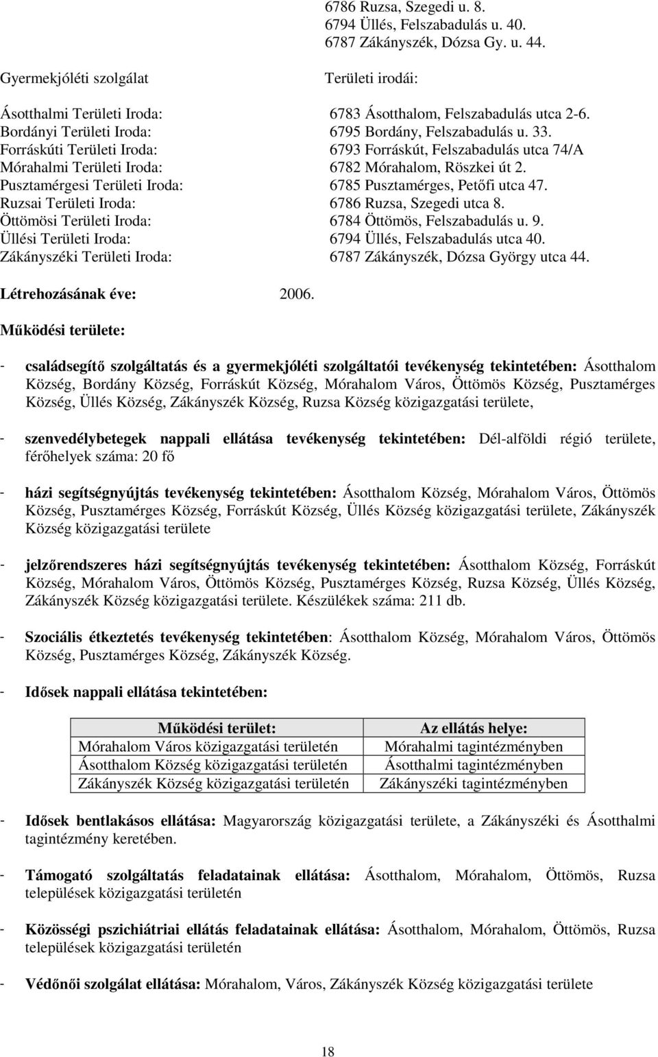 Forráskúti Területi Iroda: 6793 Forráskút, Felszabadulás utca 74/A Mórahalmi Területi Iroda: 6782 Mórahalom, Röszkei út 2. Pusztamérgesi Területi Iroda: 6785 Pusztamérges, Petıfi utca 47.