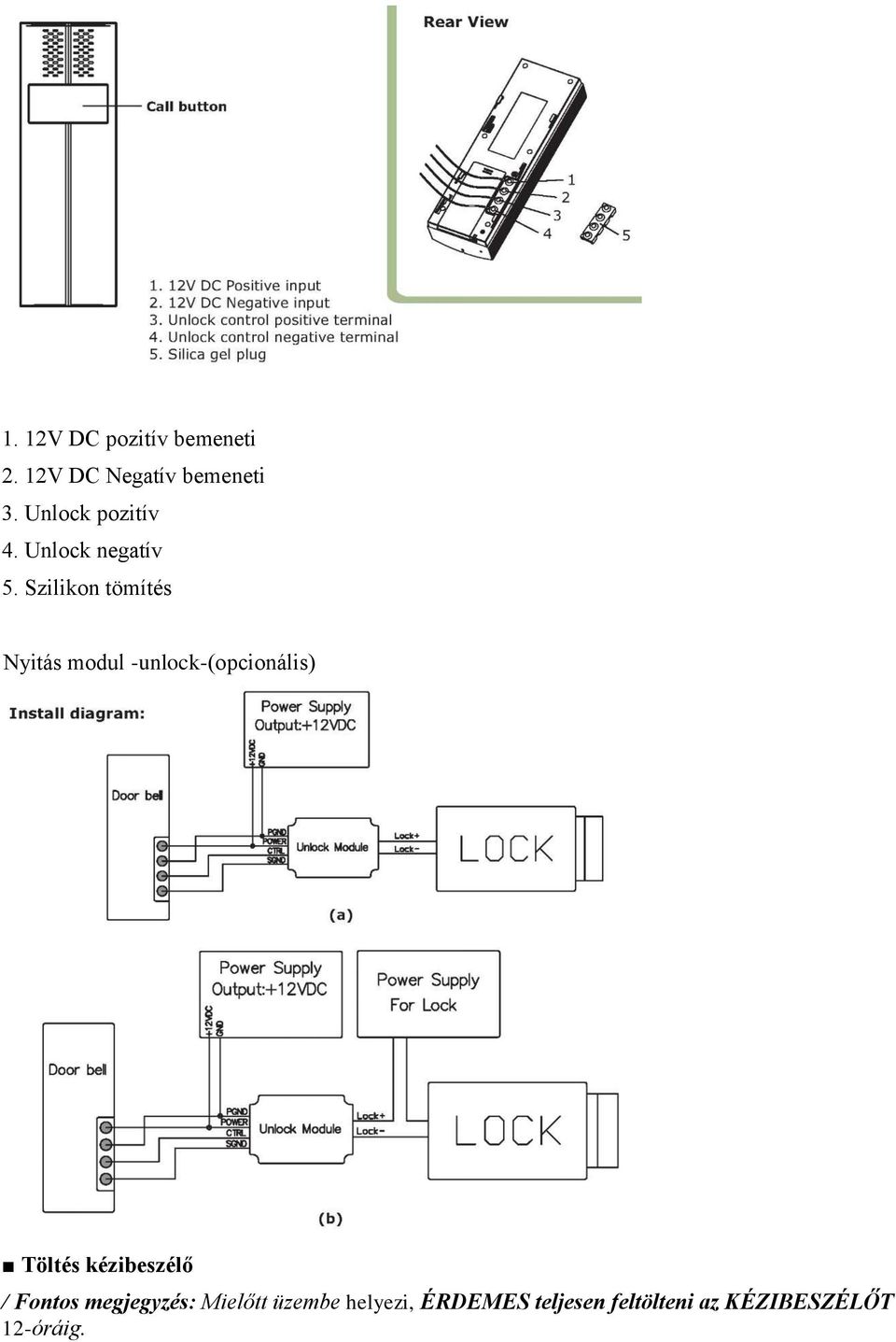 Szilikon tömítés Nyitás modul -unlock-(opcionális) Töltés