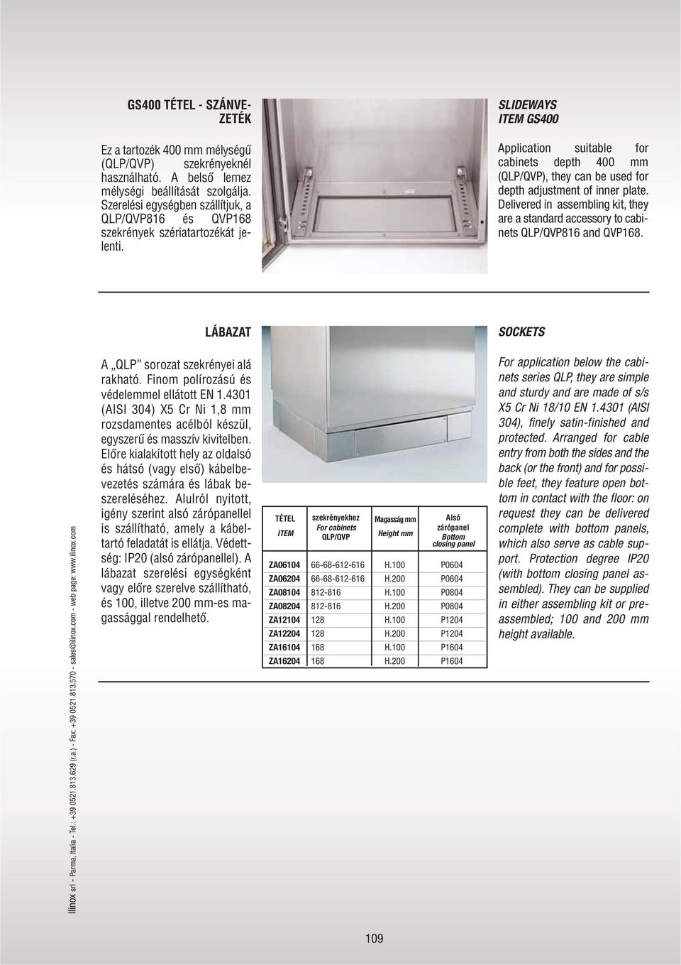 pplication suitable for cabinets depth 400 mm (QLP/QVP), they can be used for depth adjustment of inner plate.