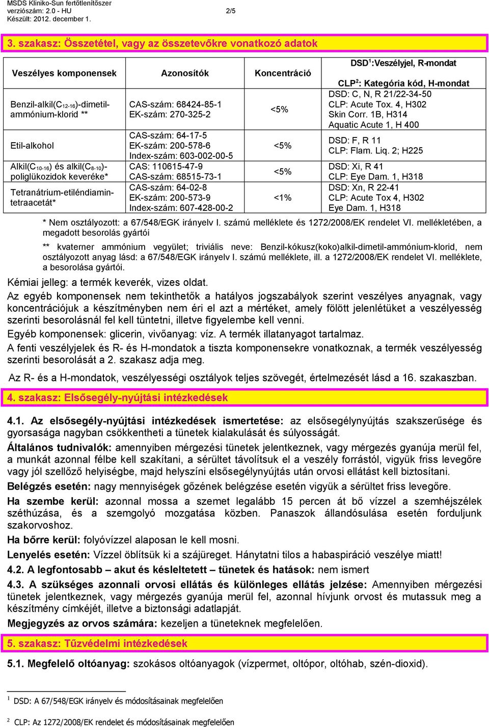 poliglükozidok keveréke* Tetranátrium-etiléndiamintetraacetát* CAS-szám: 68424-85-1 EK-szám: 270-325-2 CAS-szám: 64-17-5 EK-szám: 200-578-6 Index-szám: 603-002-00-5 CAS: 110615-47-9 CAS-szám: