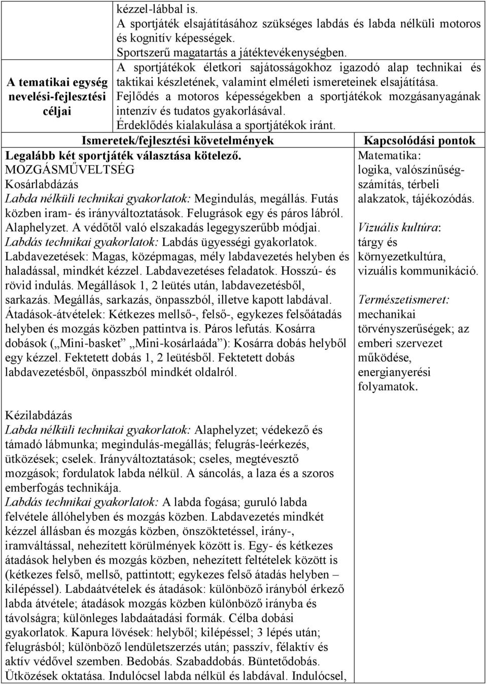 Fejlődés a motoros képességekben a sportjátékok mozgásanyagának intenzív és tudatos gyakorlásával. Érdeklődés kialakulása a sportjátékok iránt.