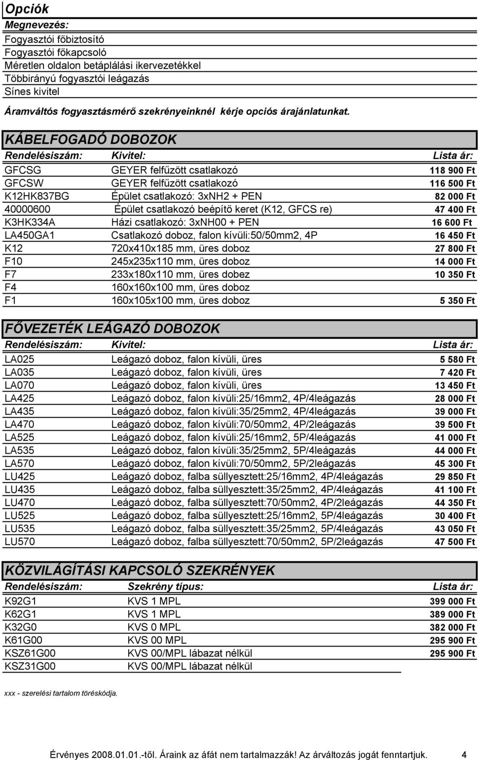 KÁBELFOGADÓ DOBOZOK GFCSG GEYER felfőzött csatlakozó 118 900 Ft GFCSW GEYER felfőzött csatlakozó 116 500 Ft K12HK837BG Épület csatlakozó: 3xNH2 + PEN 82 000 Ft 40000600 Épület csatlakozó beépítı