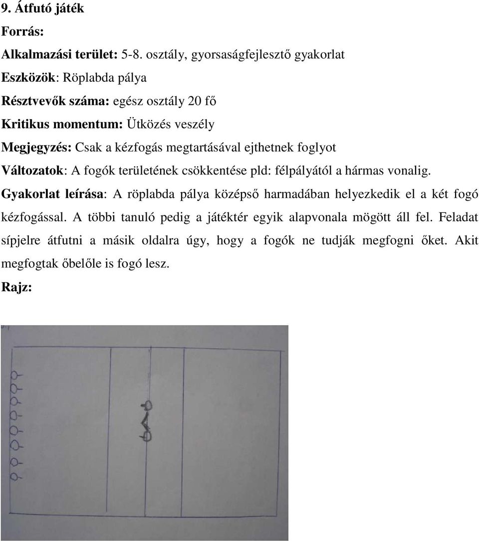 Csak a kézfogás megtartásával ejthetnek foglyot Változatok: A fogók területének csökkentése pld: félpályától a hármas vonalig.