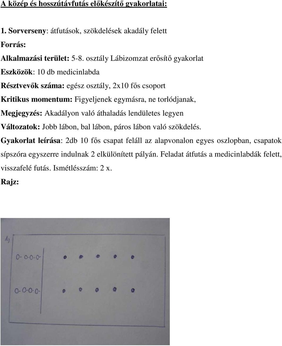 ne torlódjanak, Megjegyzés: Akadályon való áthaladás lendületes legyen Változatok: Jobb lábon, bal lábon, páros lábon való szökdelés.