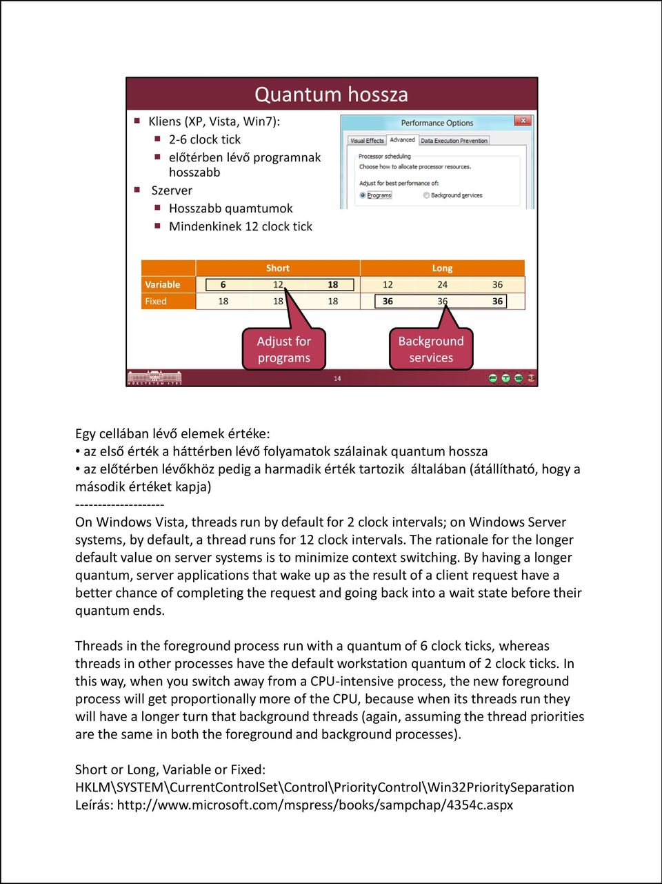The rationale for the longer default value on server systems is to minimize context switching.