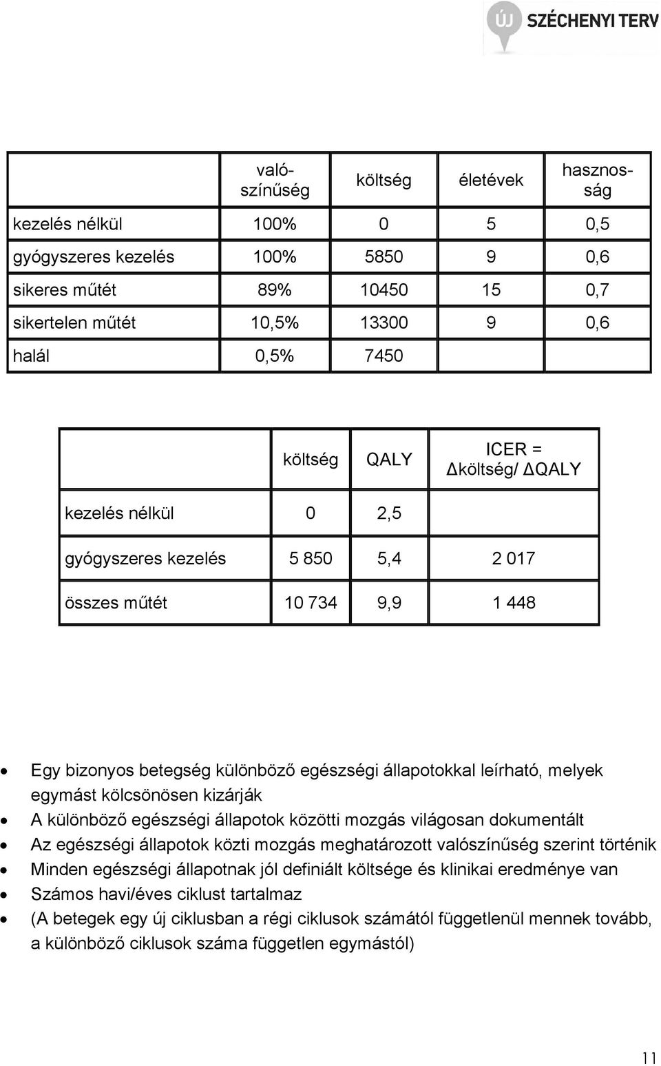 kizárják A különbözı egészségi állapotok közötti mozgás világosan dokumentált Az egészségi állapotok közti mozgás meghatározott valószínőség szerint történik Minden egészségi állapotnak jól definiált