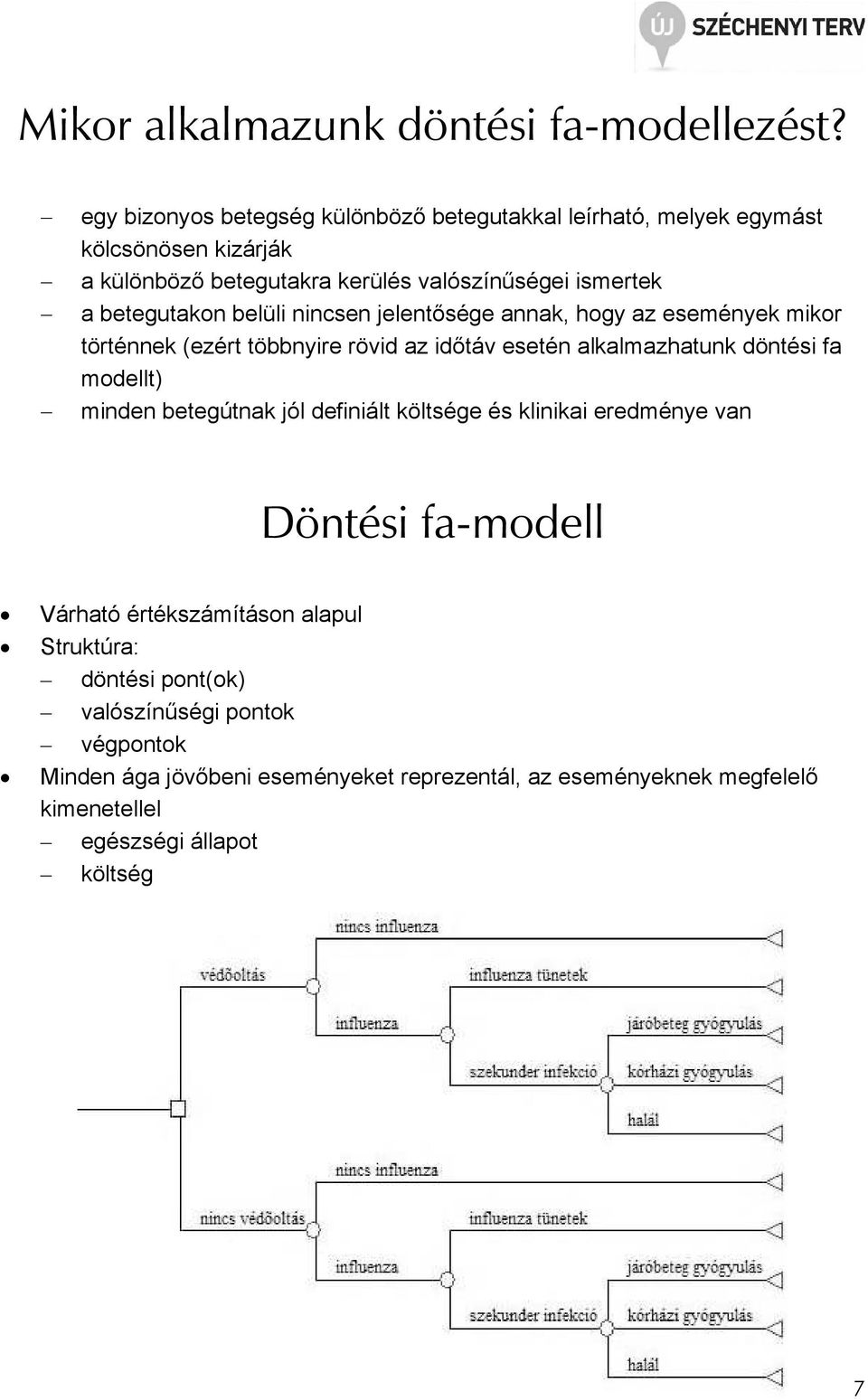 betegutakon belüli nincsen jelentısége annak, hogy az események mikor történnek (ezért többnyire rövid az idıtáv esetén alkalmazhatunk döntési fa modellt)