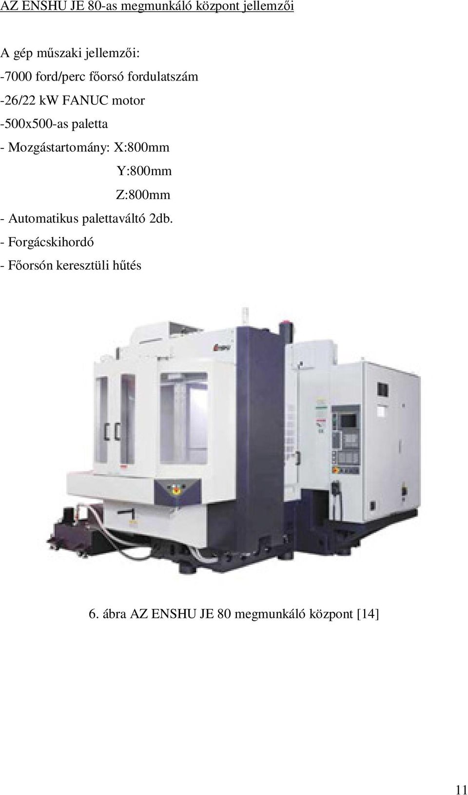 Mozgástartomány: X:800mm Y:800mm Z:800mm - Automatikus palettaváltó 2db.