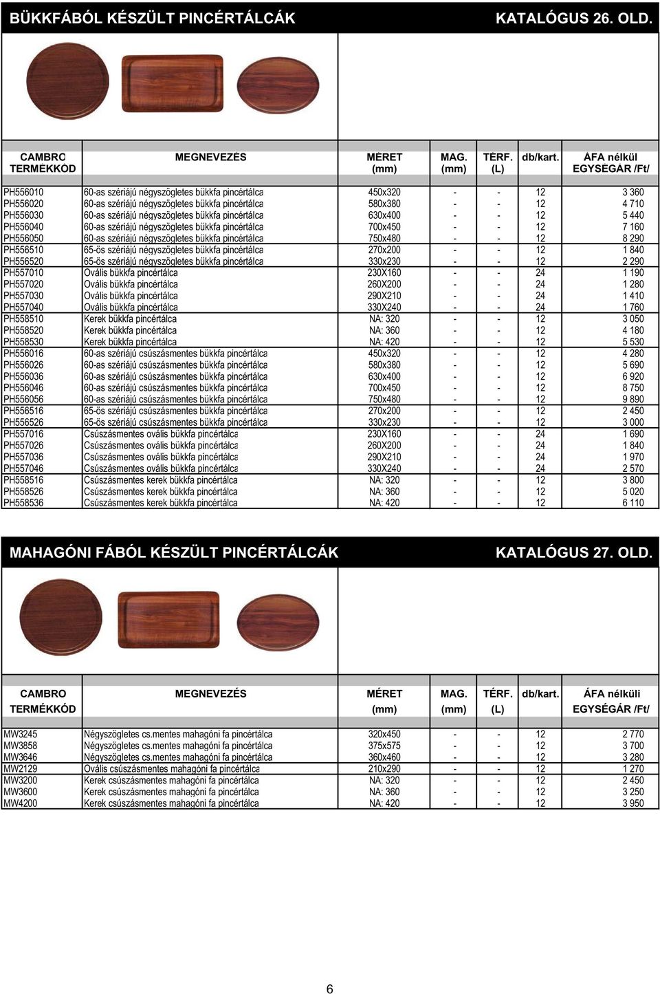 négyszögletes bükkfa pincértálca 630x400 - - 12 5 440 PH556040 60-as szériájú négyszögletes bükkfa pincértálca 700x450 - - 12 7 160 PH556050 60-as szériájú négyszögletes bükkfa pincértálca 750x480 -