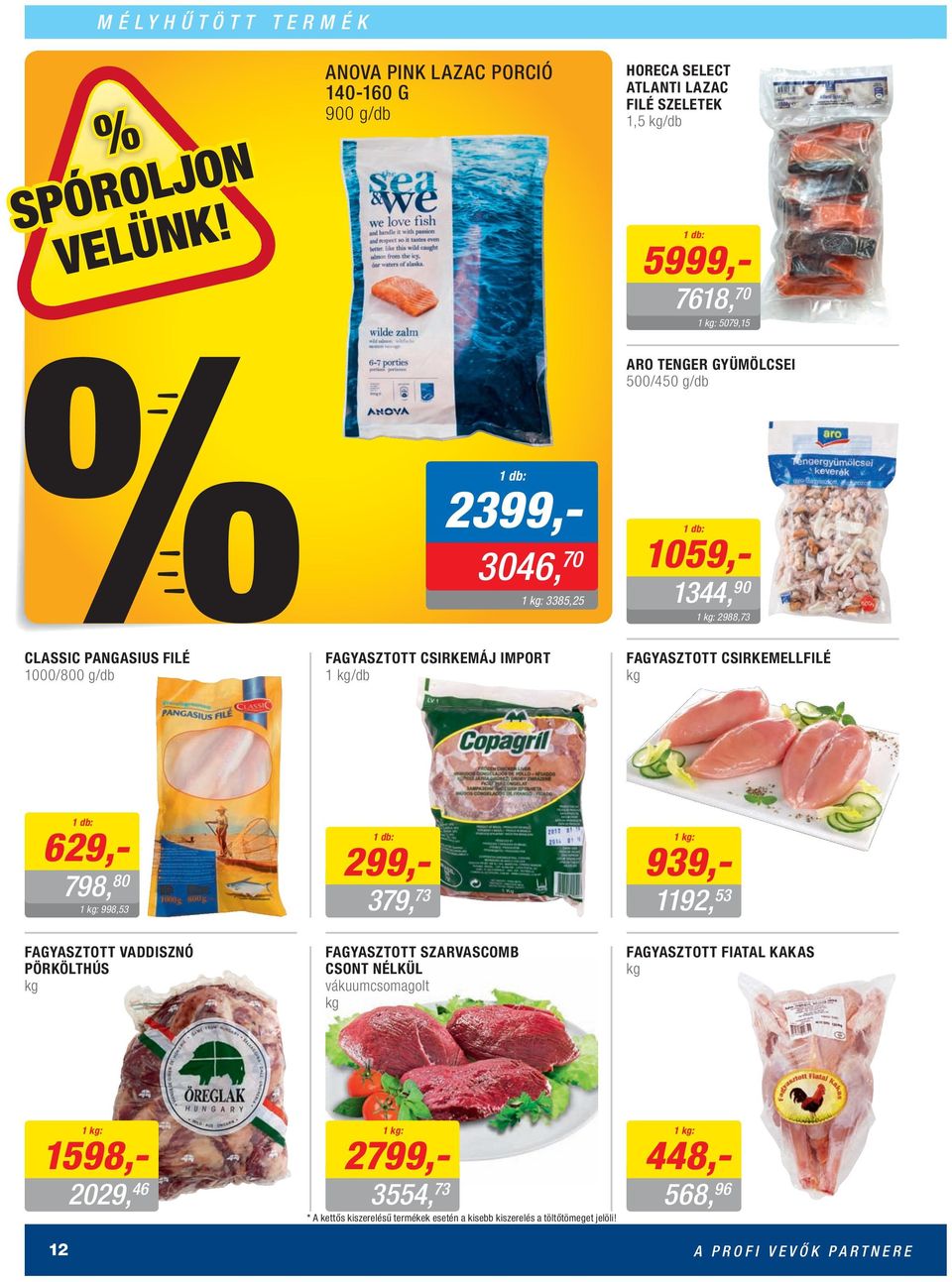 FAGYASZTOTT CSIRKEMELLFILÉ 629,- 798, 80 998,53 FAGYASZTOTT VADDISZNÓ PÖRKÖLTHÚS 299,- 379, 73 FAGYASZTOTT SZARVASCOMB CSONT NÉLKÜL vákuumcsomagolt 939,- 1192,