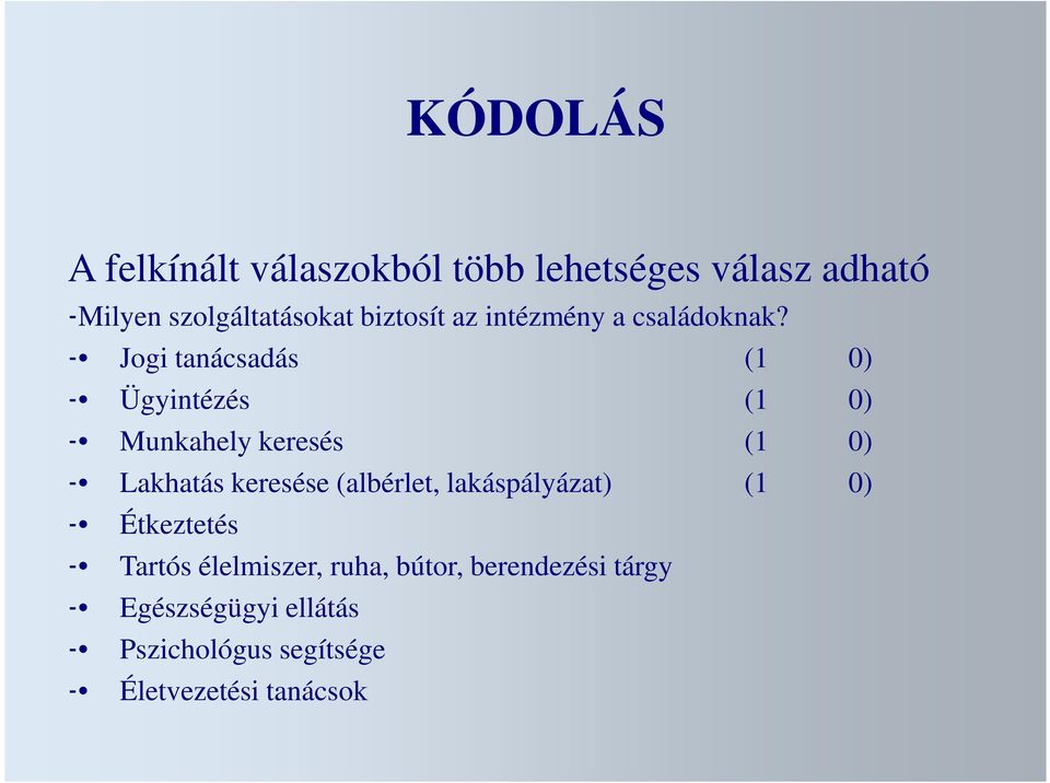 - Jogi tanácsadás (1 0) - Ügyintézés (1 0) - Munkahely keresés (1 0) - Lakhatás keresése