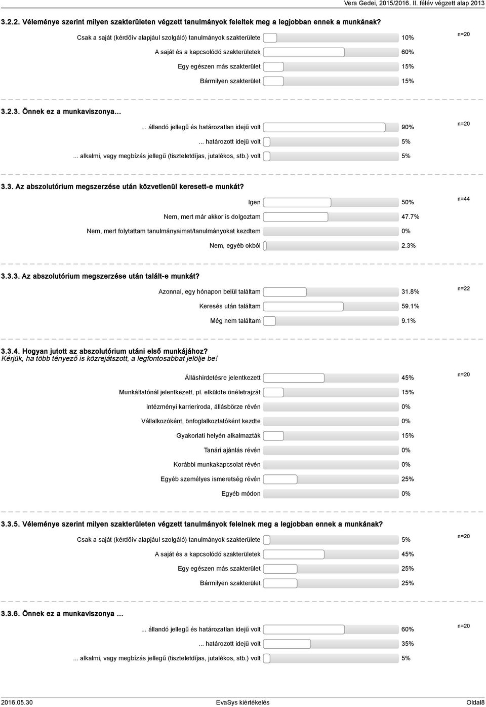 ..... állandó jellegű és határozatlan idejű volt 90% n=0... határozott idejű volt 5%... alkalmi, vagy megbízás jellegű (tiszteletdíjas, jutalékos, stb.) volt 5%.