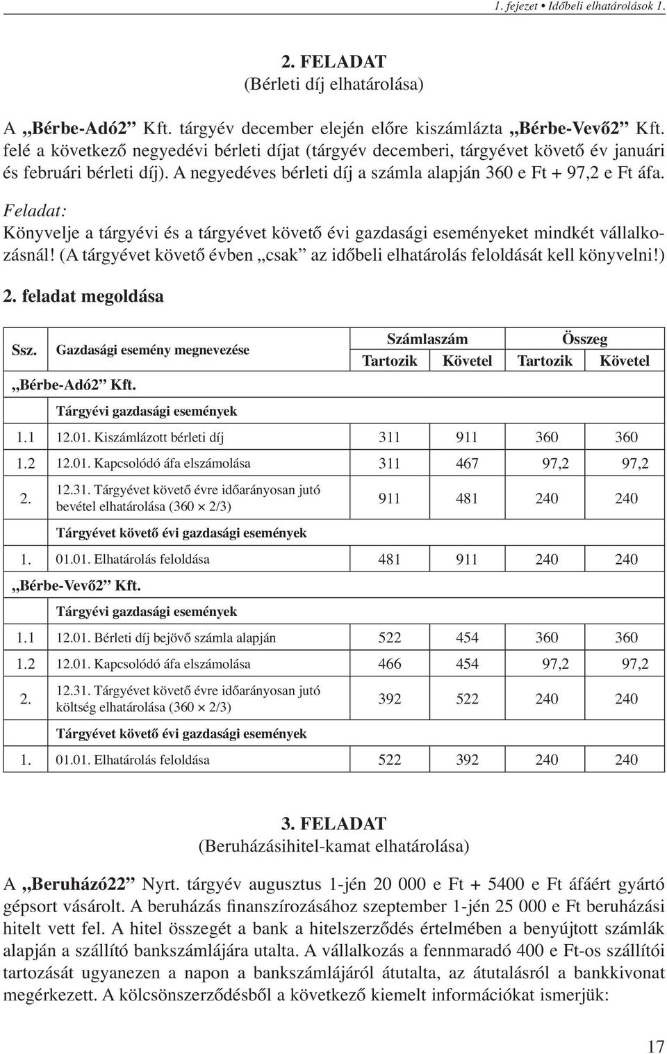 Feladat: Könyvelje a tárgyévi és a tárgyévet követő évi gazdasági eseményeket mindkét vállalkozásnál! (A tárgyévet követő évben csak az időbeli elhatárolás feloldását kell könyvelni!) 2.