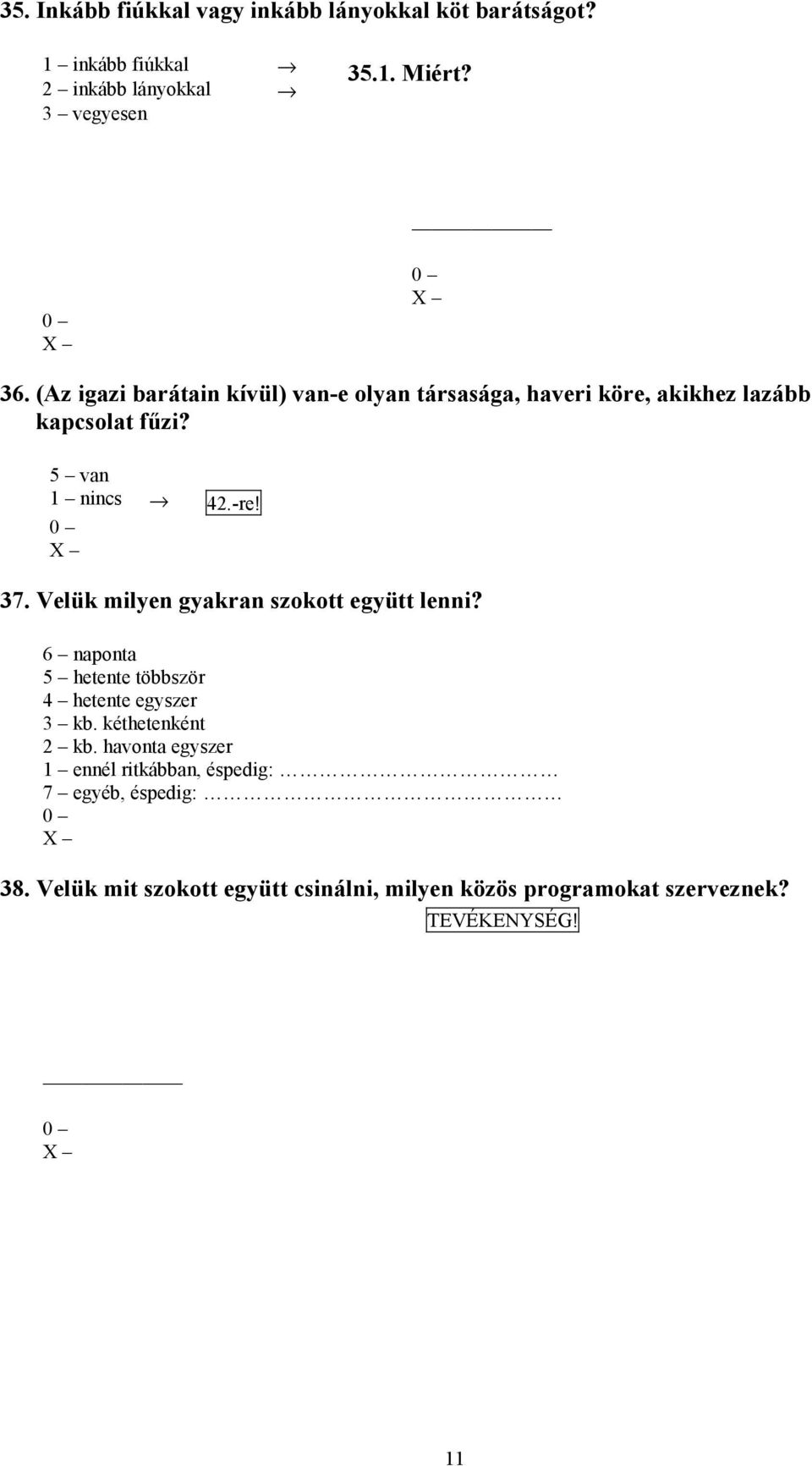 Velük milyen gyakran szokott együtt lenni? 6 naponta 5 hetente többször 4 hetente egyszer 3 kb. kéthetenként 2 kb.