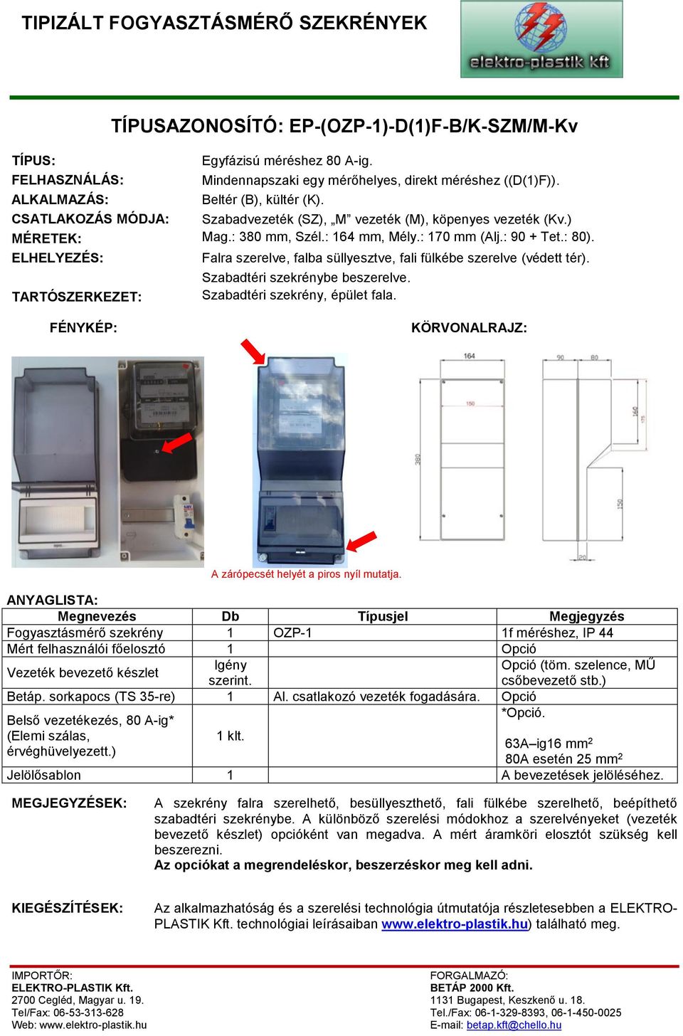 ELHELYEZÉS: Falra szerelve, falba süllyesztve, fali fülkébe szerelve (védett tér). TARTÓSZERKEZET: Szabadtéri szekrénybe beszerelve. Szabadtéri szekrény, épület fala.
