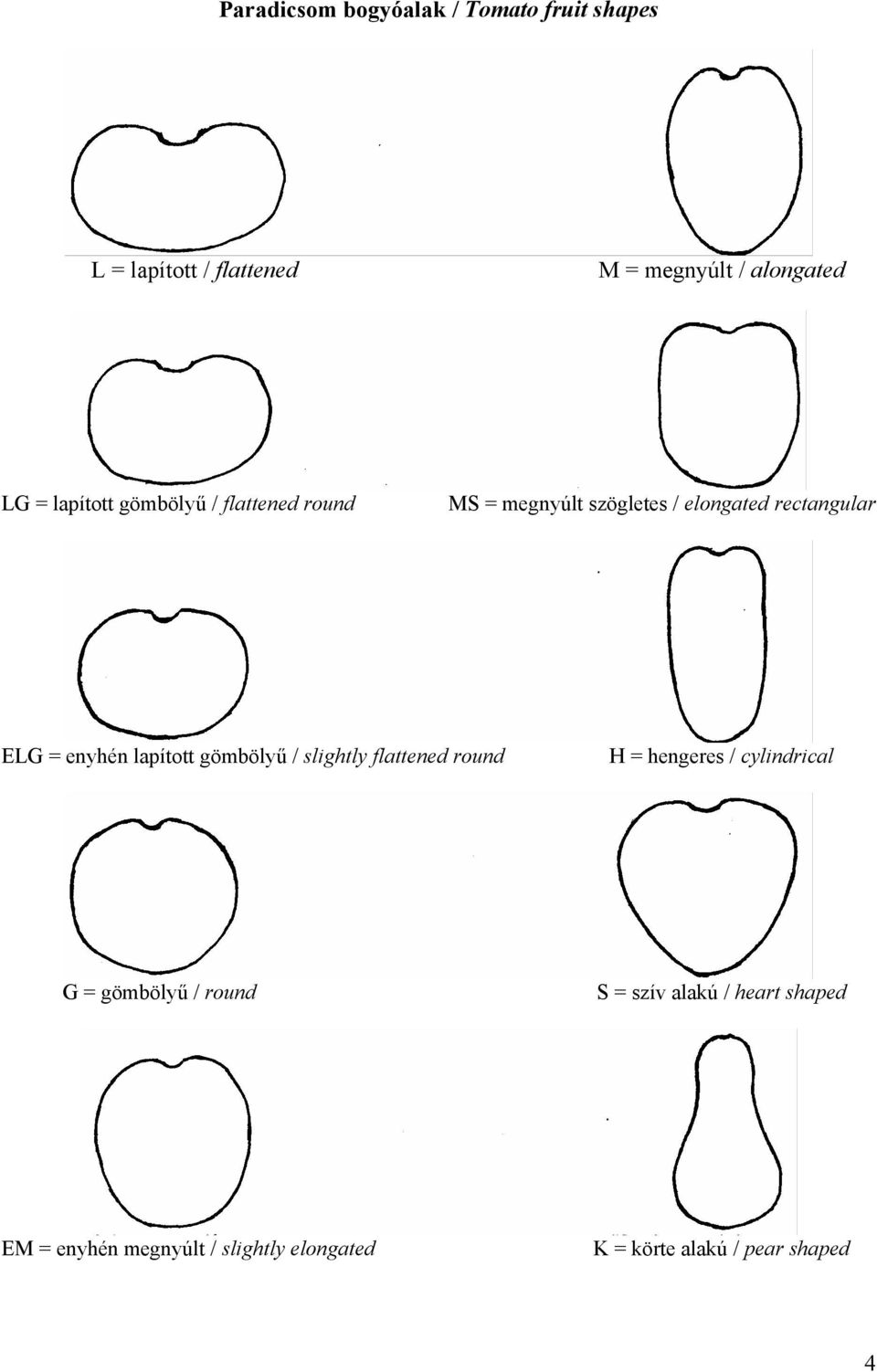 lapított gömbölyű / slightly flattened round H = hengeres / cylindrical G = gömbölyű / round S =