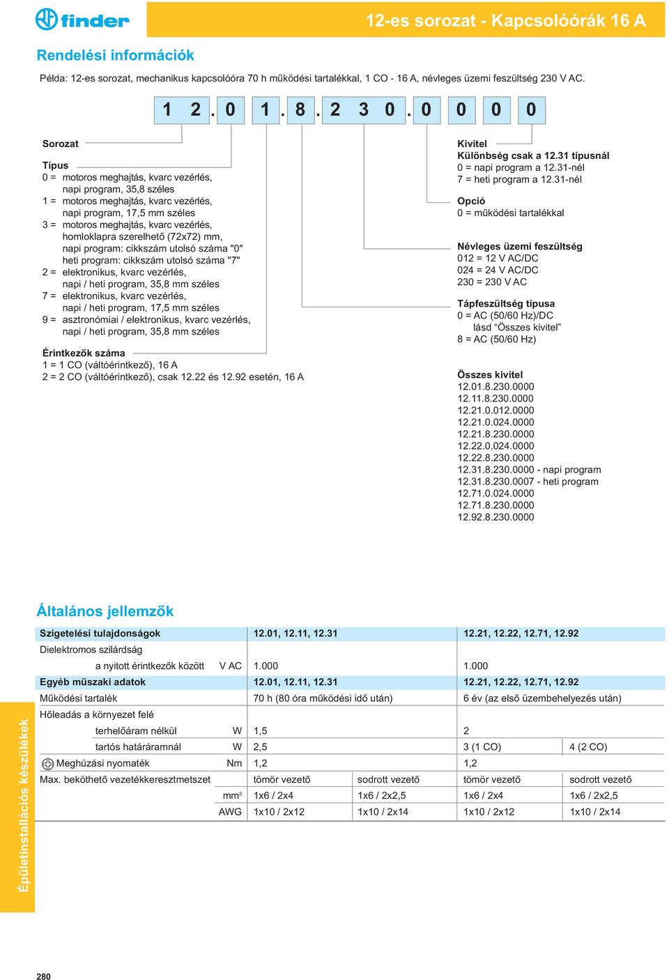 homloklapra szerelhetõ (72x72) mm, napi program: cikkszám utolsó száma "0" heti program: cikkszám utolsó száma "7" 2 = elektronikus, kvarc vezérlés, napi / heti program, 35,8 mm széles 7 =