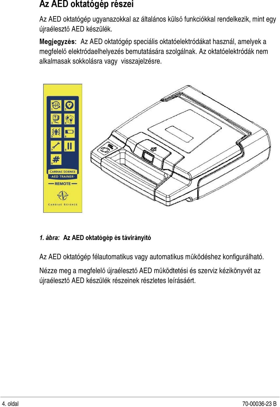 Az oktatóelektródák nem alkalmasak sokkolásra vagy visszajelzésre. 1.