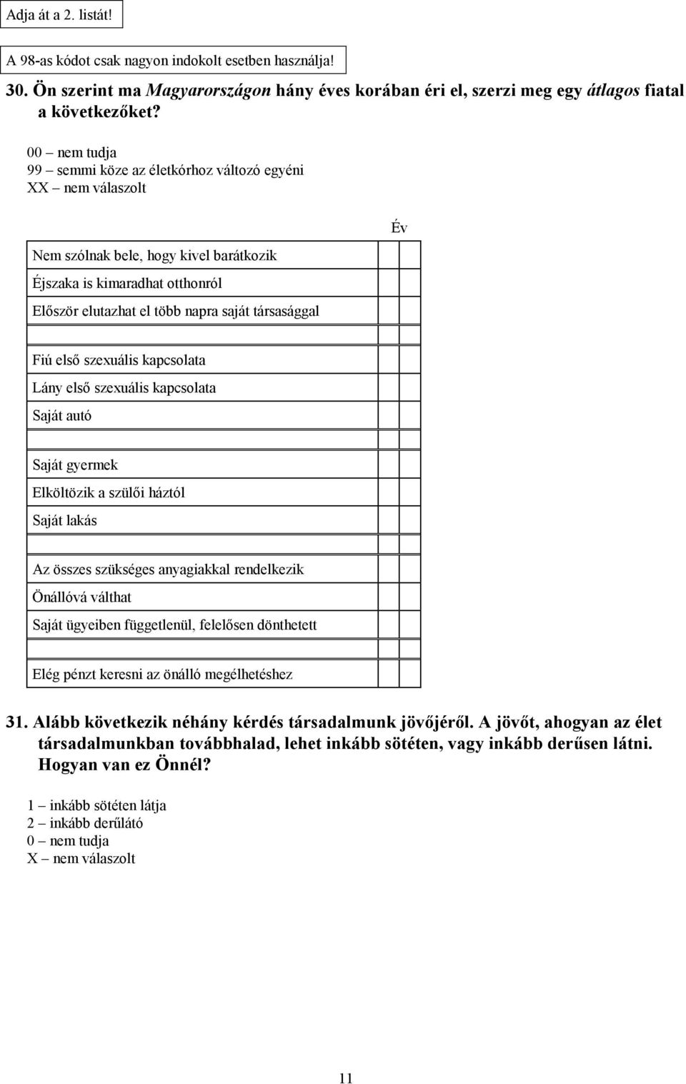 kapcsolata Lány első szexuális kapcsolata Saját autó Saját gyermek Elköltözik a szülői háztól Saját lakás Az összes szükséges anyagiakkal rendelkezik Önállóvá válthat Saját ügyeiben függetlenül,
