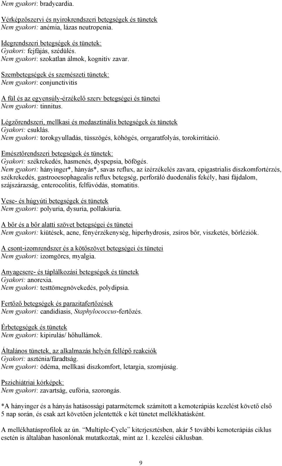 Légzőrendszeri, mellkasi és medasztinális betegségek és tünetek Gyakori: csuklás. Nem gyakori: torokgyulladás, tüsszögés, köhögés, orrgaratfolyás, torokirritáció.