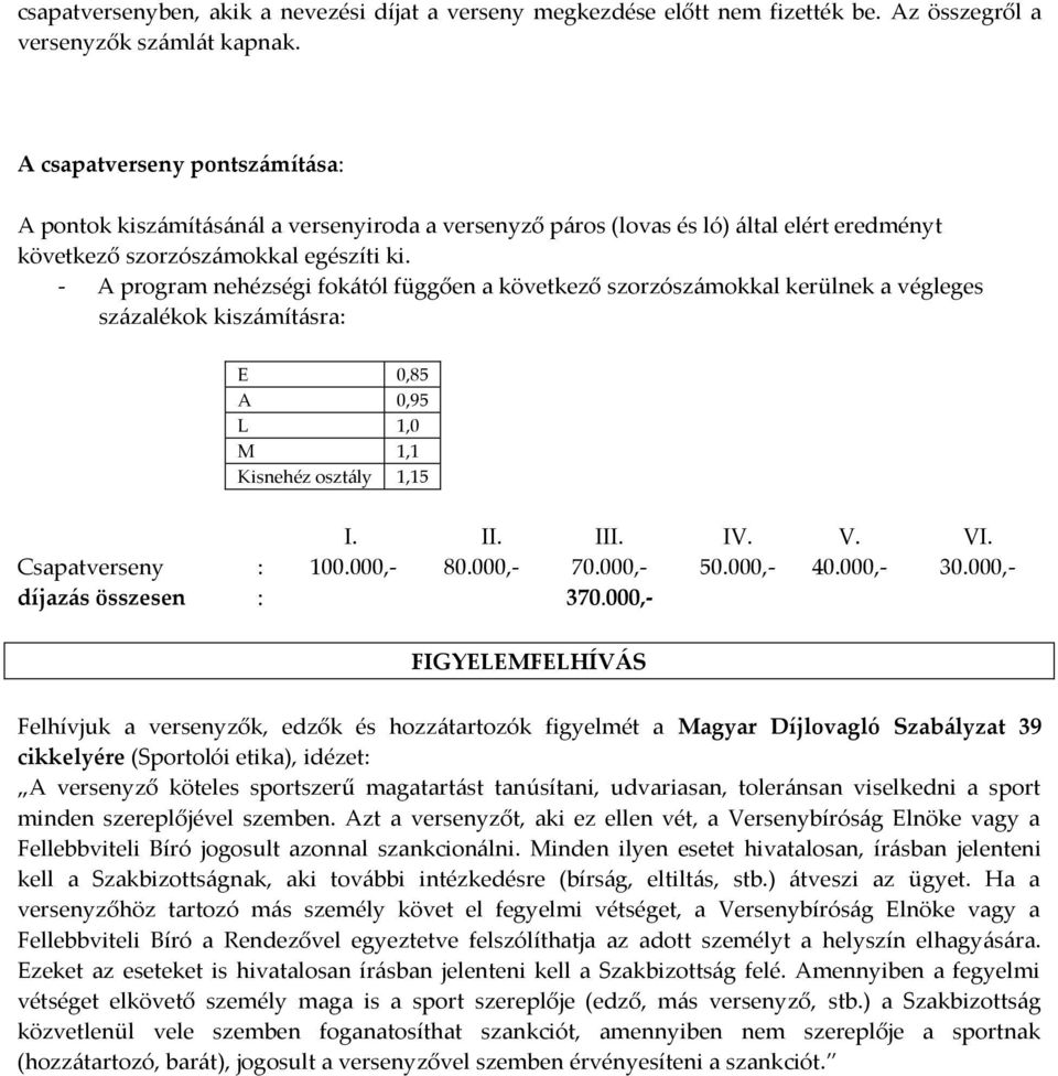 - A program nehézségi fok{tól függően a következő szorzósz{mokkal kerülnek a végleges sz{zalékok kisz{mít{sra: E 0,85 A 0,95 L 1,0 M 1,1 Kisnehéz oszt{ly 1,15 I. II. III. IV. V. VI.