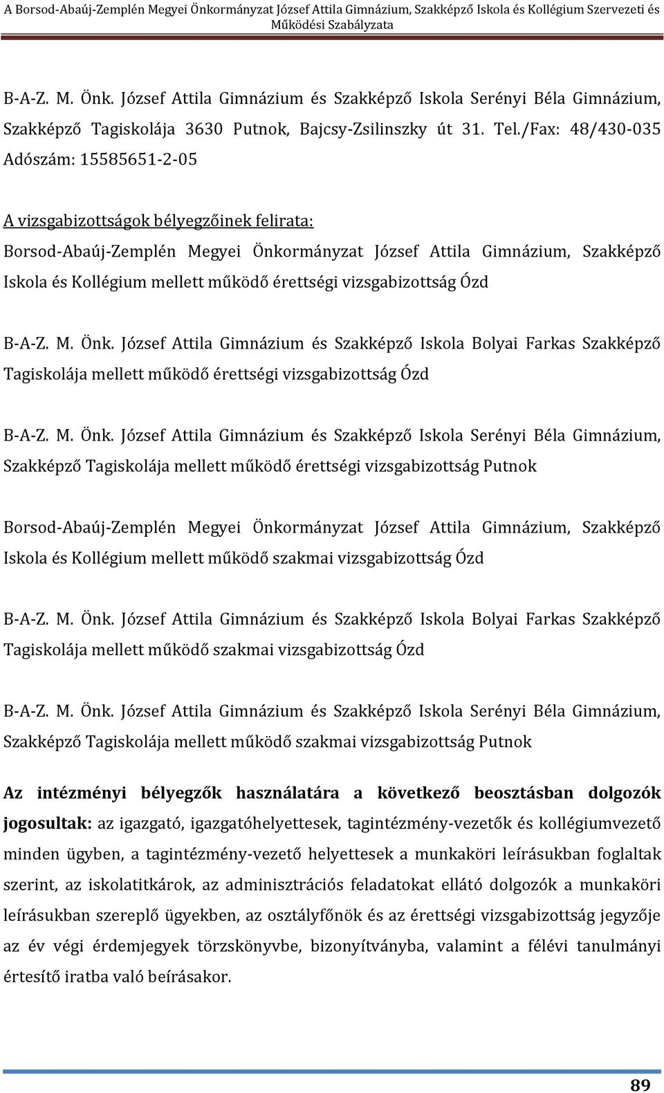érettségi vizsgabizottság Ózd B-A-Z. M. Önk.