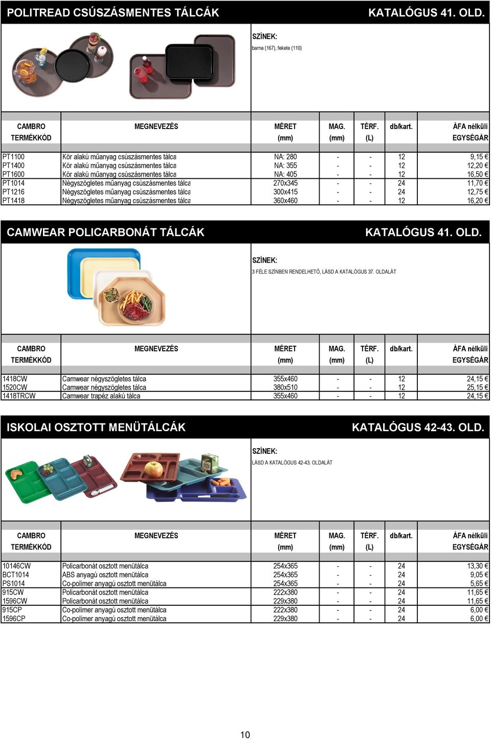 tálca NA: 405 - - 12 16,50 PT1014 Négyszögletes műanyag csúszásmentes tálca 270x345 - - 24 11,70 PT1216 Négyszögletes műanyag csúszásmentes tálca 300x415 - - 24 12,75 PT1418 Négyszögletes műanyag