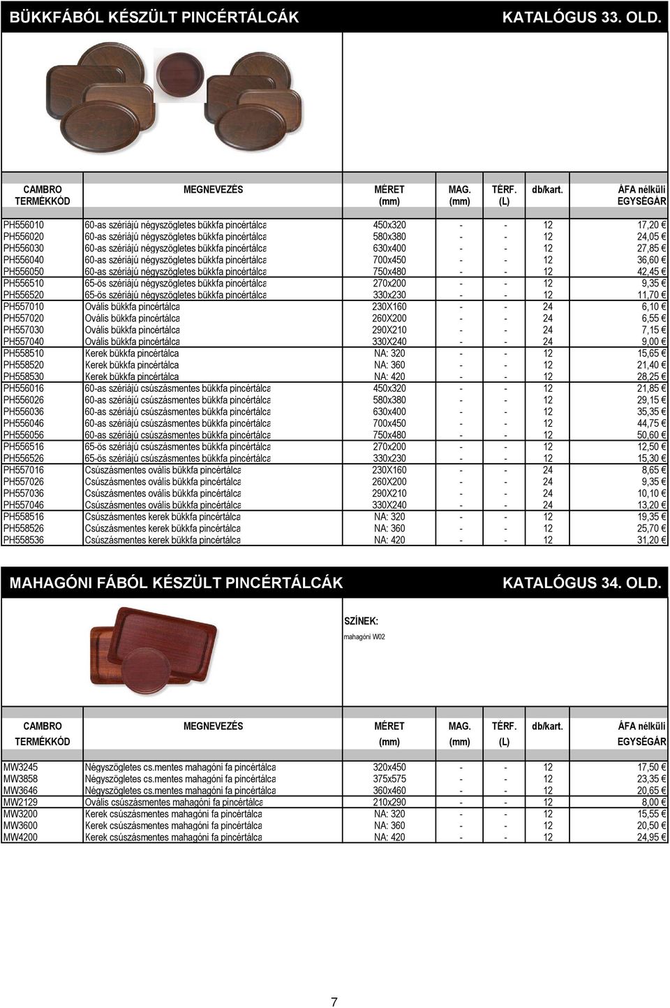 bükkfa pincértálca 630x400 - - 12 27,85 PH556040 60-as szériájú négyszögletes bükkfa pincértálca 700x450 - - 12 36,60 PH556050 60-as szériájú négyszögletes bükkfa pincértálca 750x480 - - 12 42,45