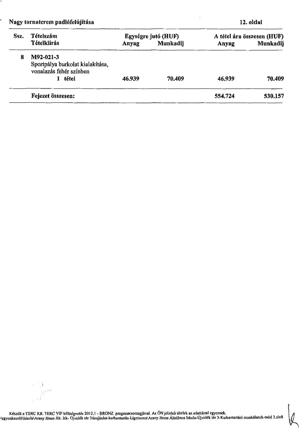 46.939 70.409 46.939 70.409 Fejezet összesen: 554.724 530.157 Készült a TERC Kfl.