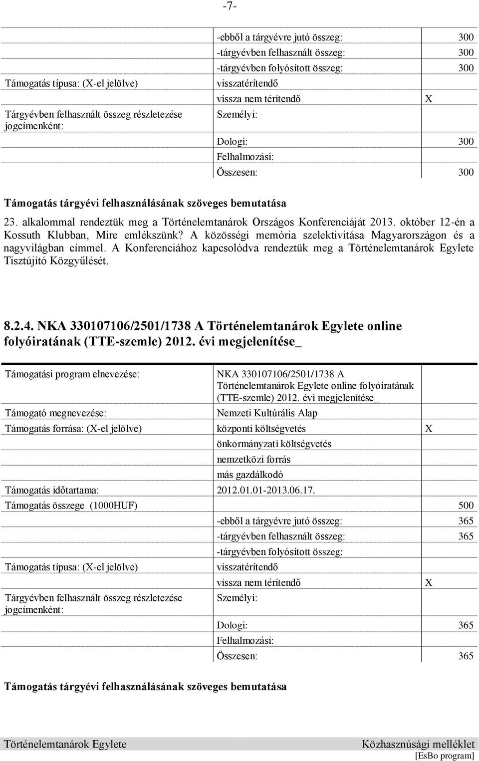 A Konferenciához kapcsolódva rendeztük meg a Tisztújító Közgyűlését. 8.2.4. NKA 330107106/2501/1738 A online folyóiratának (TTE-szemle) 2012.