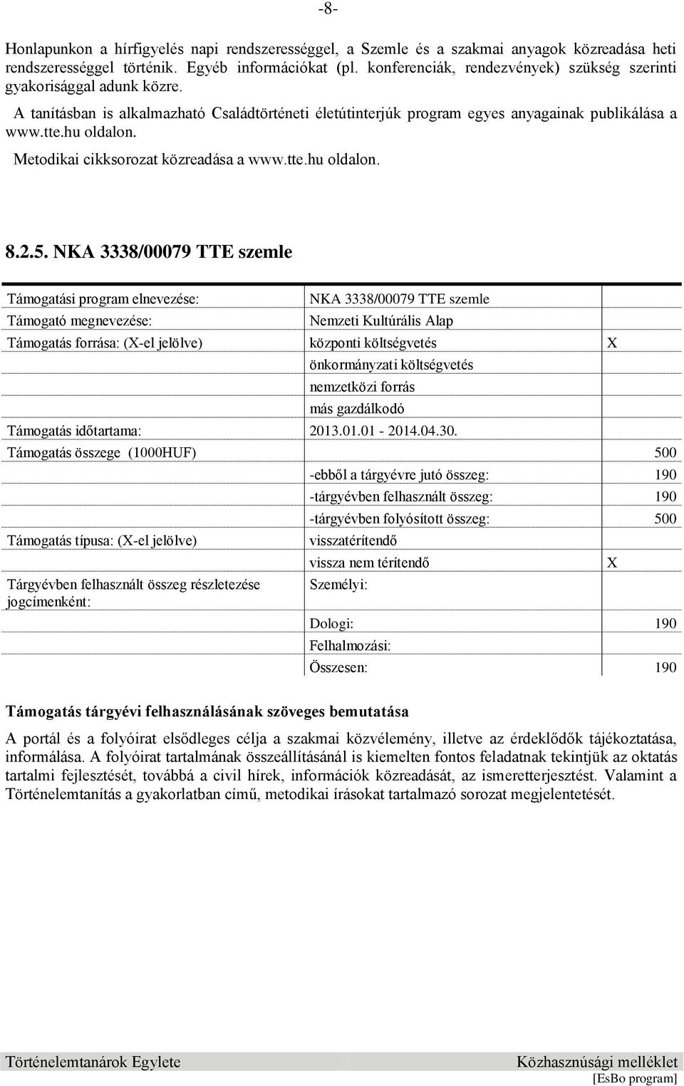Metodikai cikksorozat közreadása a www.tte.hu oldalon. 8.2.5.