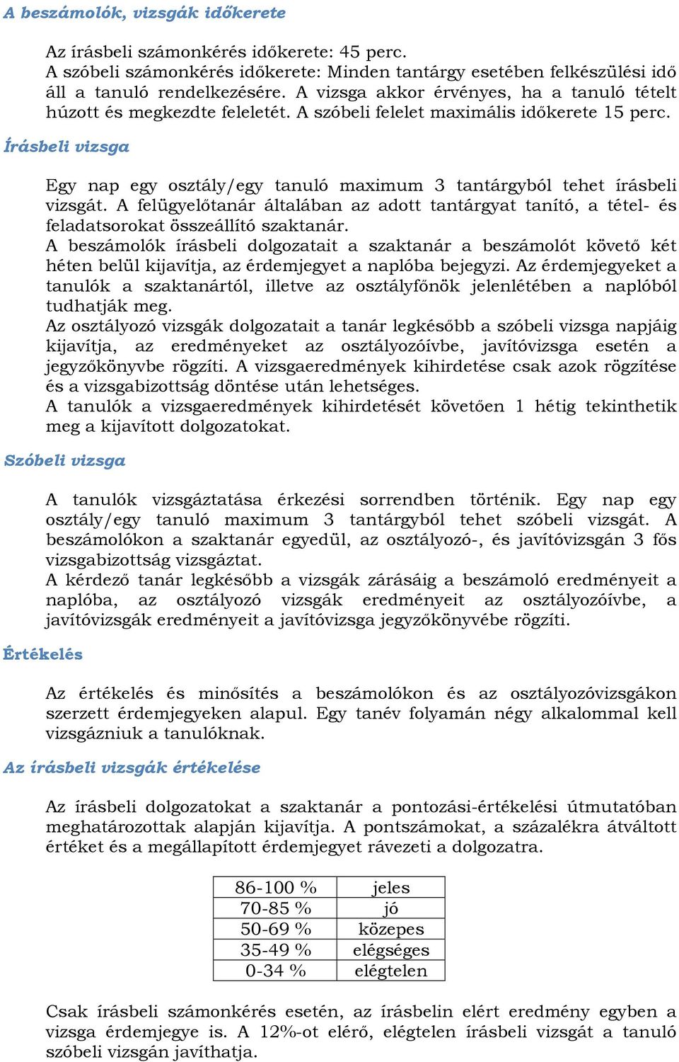 Írásbeli vizsga Egy nap egy osztály/egy tanuló maximum 3 tantárgyból tehet írásbeli vizsgát. A felügyelőtanár általában az adott tantárgyat tanító, a tétel- és feladatsorokat összeállító szaktanár.