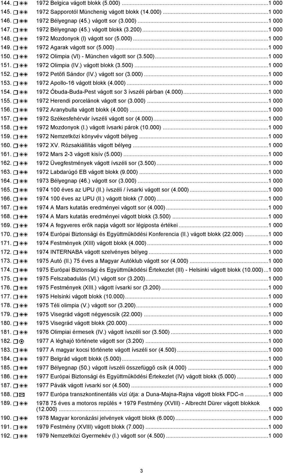 ) vágott blokk (3.500)...1 000 152. 1972 Petőfi Sándor (IV.) vágott sor (3.000)...1 000 153. 1972 Apollo-16 vágott blokk (4.000)...1 000 154. 1972 Óbuda-Buda-Pest vágott sor 3 ívszéli párban (4.000)...1 000 155.