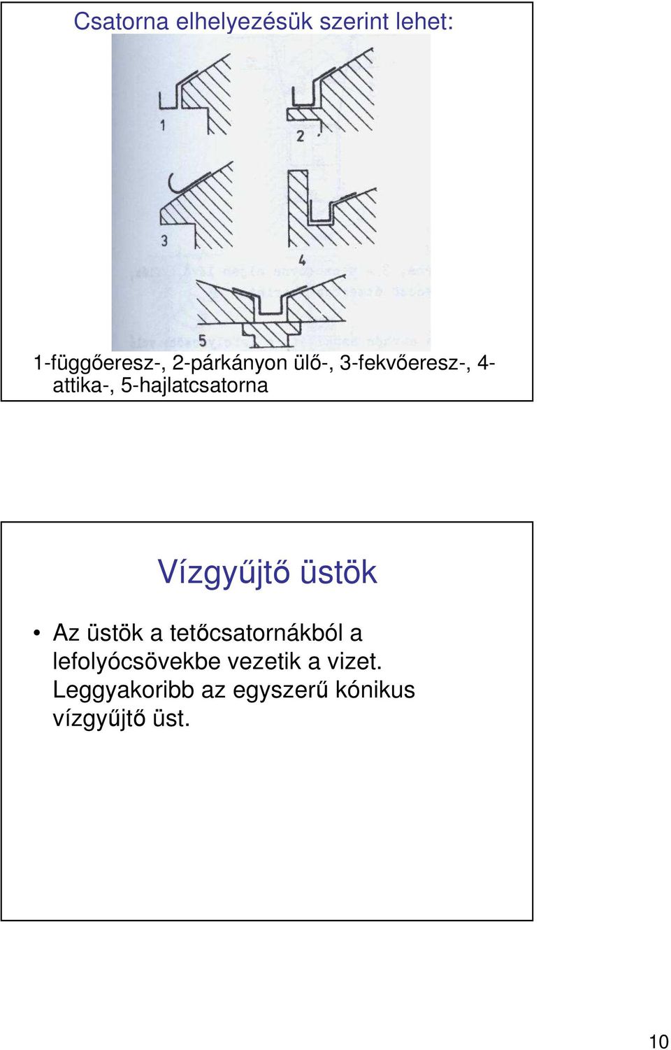 5-hajlatcsatorna Vízgyőjtı üstök Az üstök a tetıcsatornákból