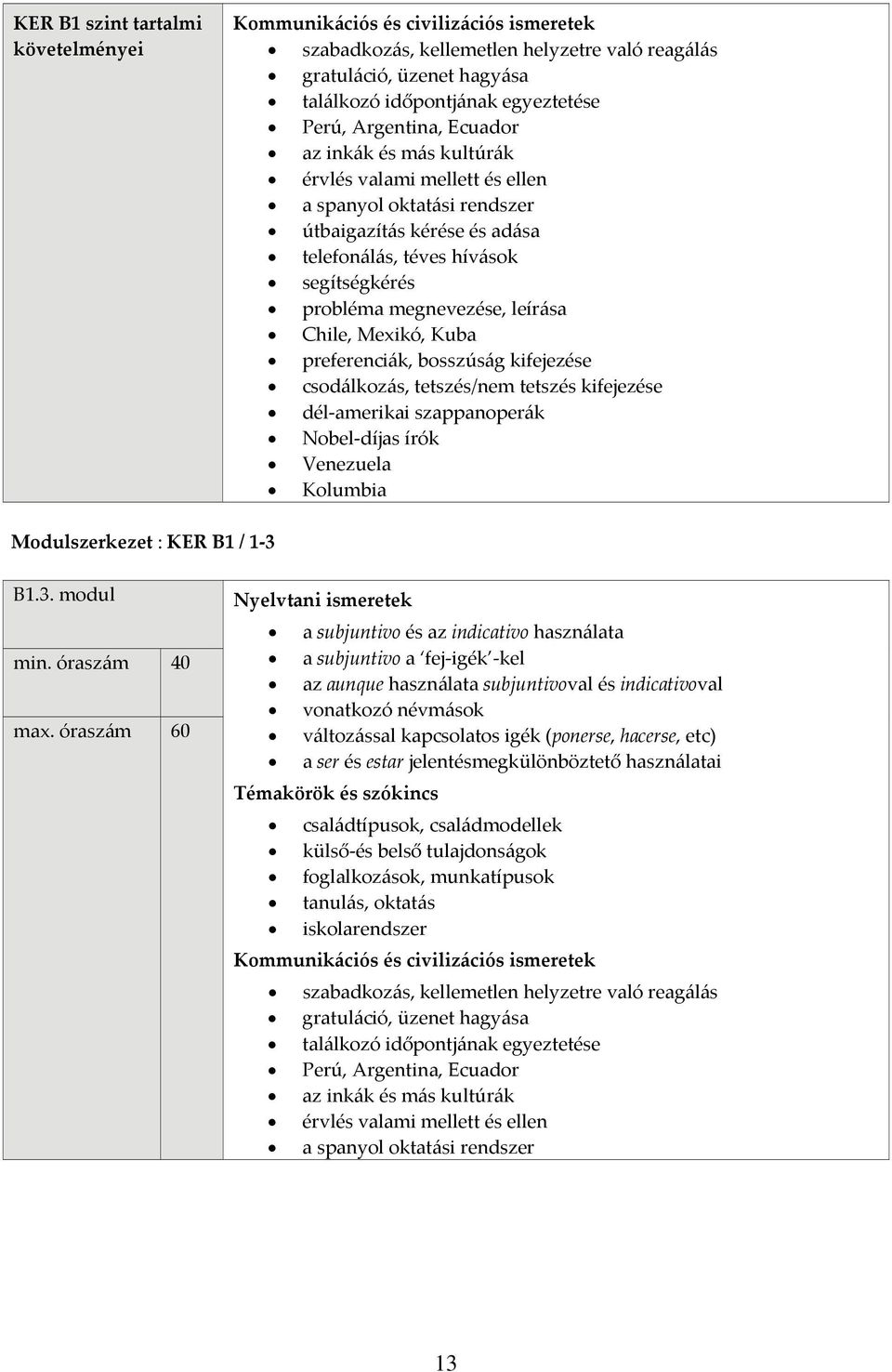 csodálkozás, tetszés/nem tetszés kifejezése dél amerikai szappanoperák Nobel díjas írók Venezuela Kolumbia Modulszerkezet : KER B1 / 1 3 B1.3. modul min.