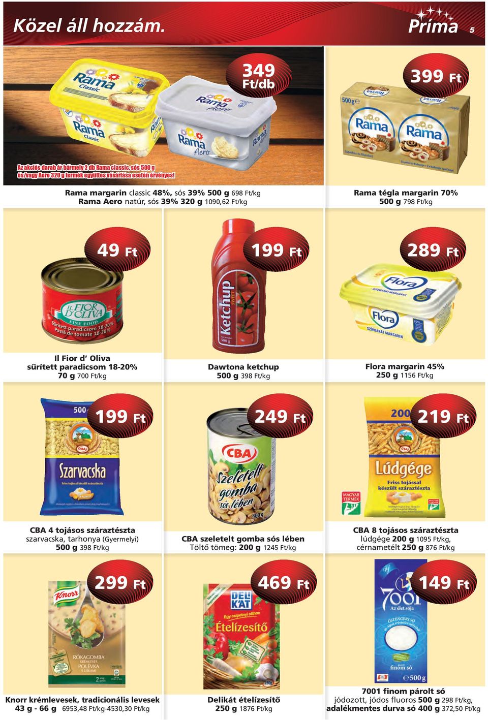 70 g 700 Ft/kg Dawtona ketchup 500 g 398 Ft/kg Flora margarin 45% 250 g 1156 Ft/kg 199 Ft 249 Ft 219 Ft CBA 4 tojásos száraztészta szarvacska, tarhonya (Gyermelyi) 500 g 398 Ft/kg CBA szeletelt gomba