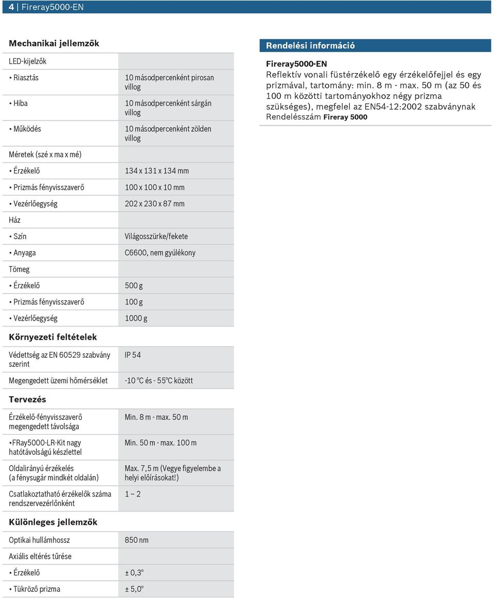 készlettel Oldalirányú érzékelés (a fénysgár mindkét oldalán) Csatlakoztatható érzékelők száma rendszervezérlőnként Különleges jellemzők Optikai hllámhossz Axiális eltérés tűrése 10 másodpercenként