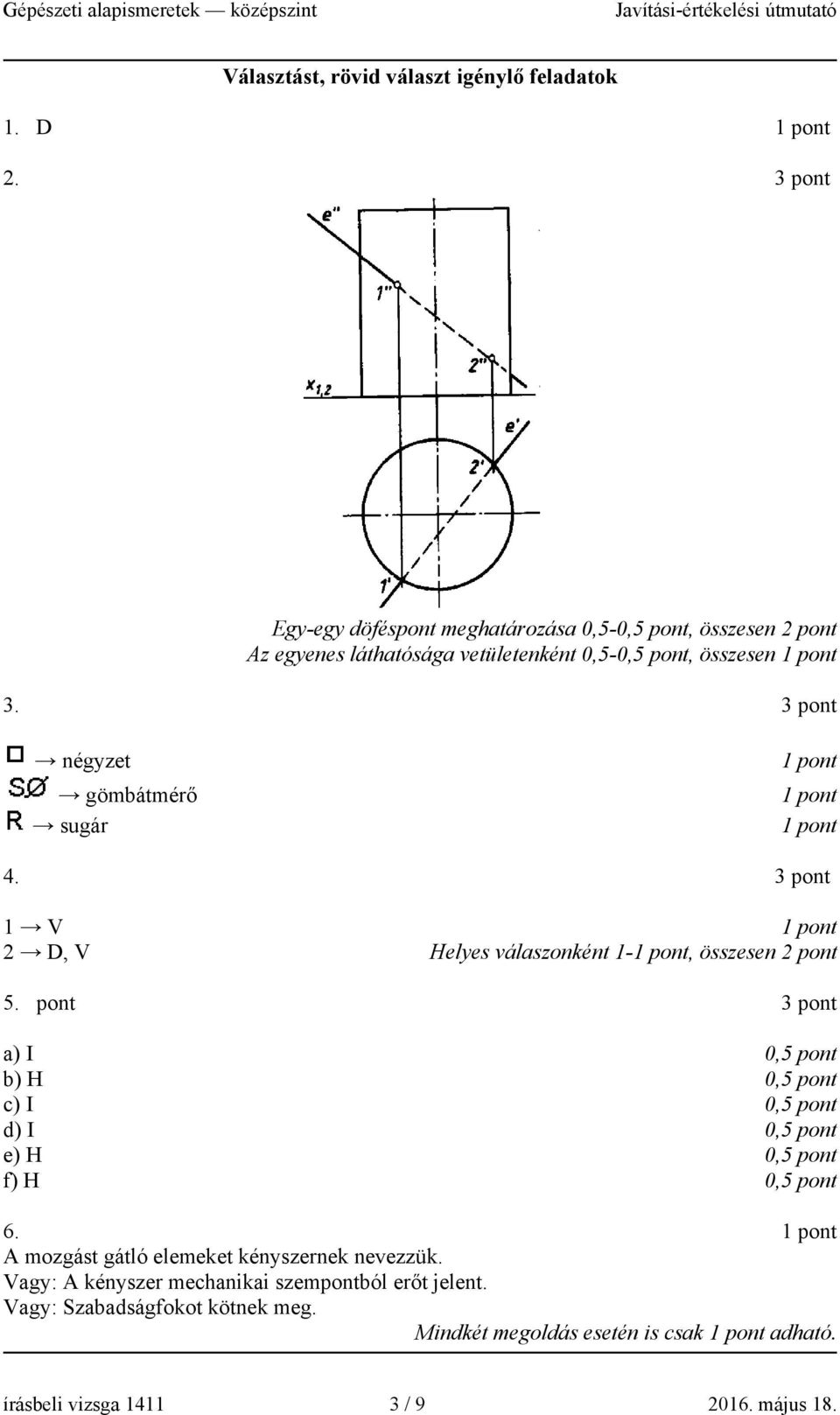 3 pont négyzet gömbátmérő sugár 4. 3 pont 1 V D, V Helyes válaszonként 1-, összesen pont 5.