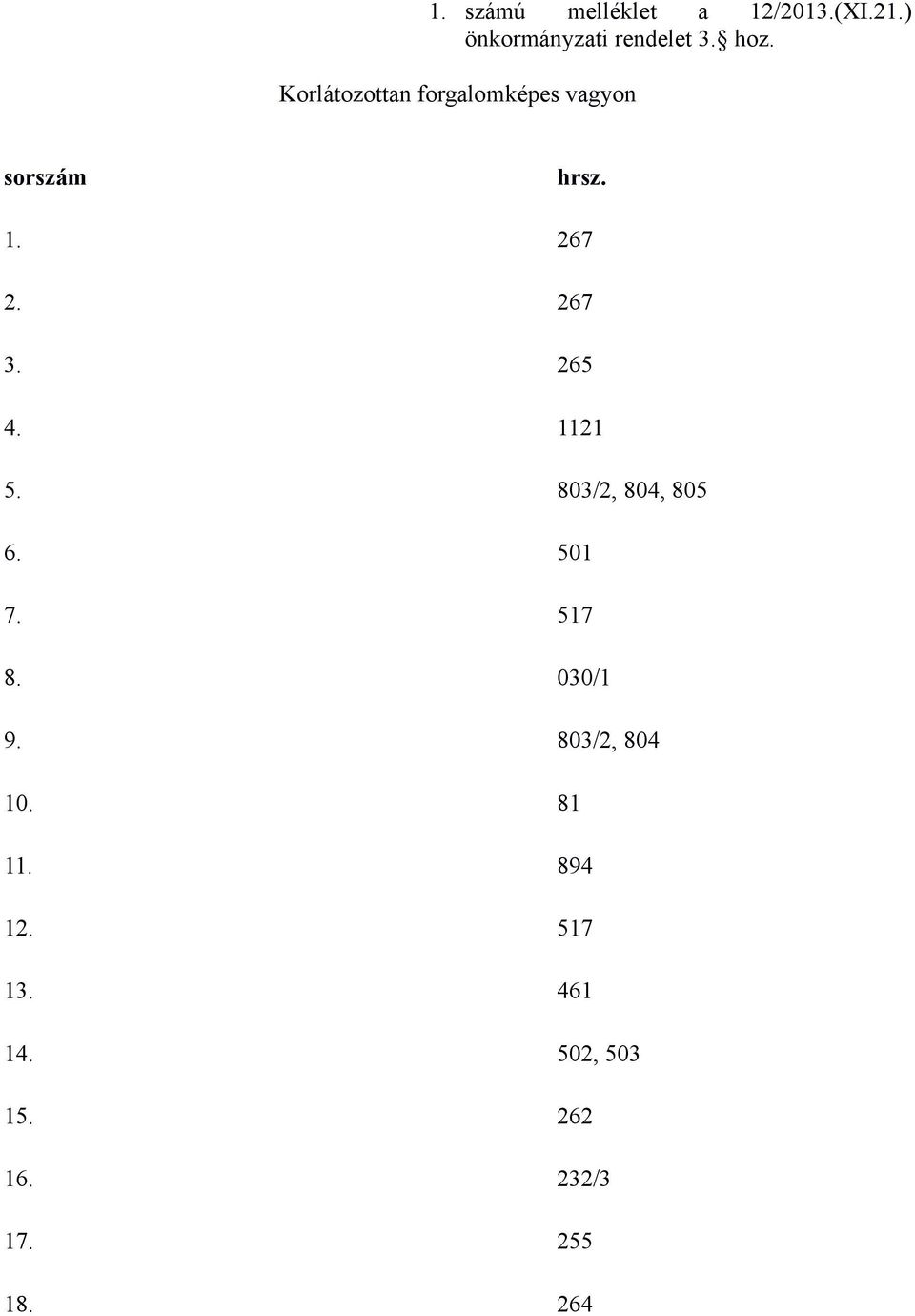 265 4. 1121 5. 803/2, 804, 805 6. 501 7. 517 8. 030/1 9.