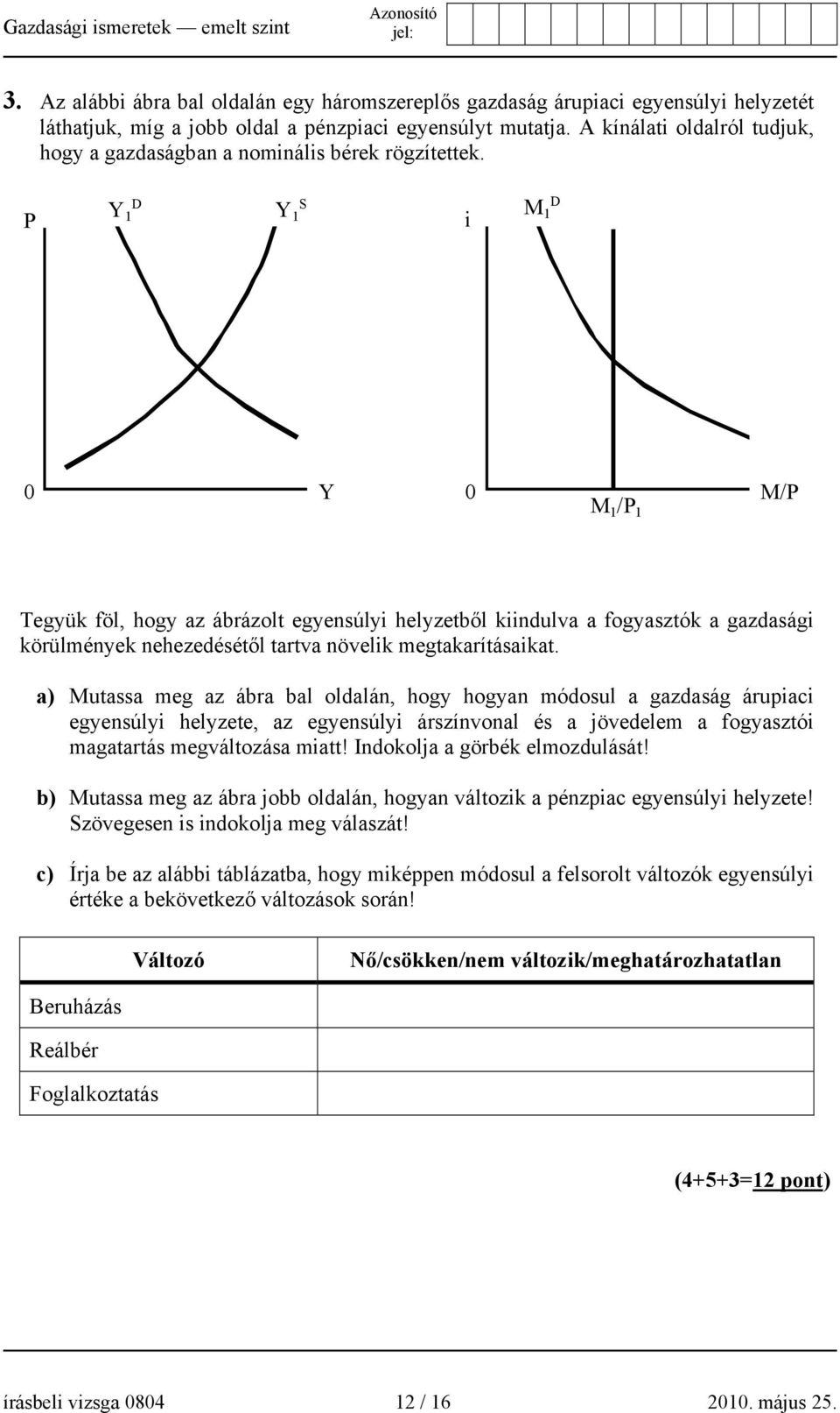 P Y 1 D Y 1 S i M 1 D 0 Y 0 M 1 /P 1 M/P Tegyük föl, hogy az ábrázolt egyensúlyi helyzetből kiindulva a fogyasztók a gazdasági körülmények nehezedésétől tartva növelik megtakarításaikat.